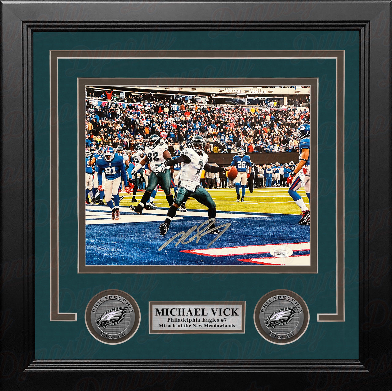 Michael Vick Miracle at the New Meadowlands Philadelphia Eagles Autographed Framed Football Photo - Dynasty Sports & Framing 