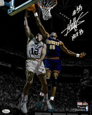 Dikembe Mutombo v Stockton Denver Nuggets Autographed Basketball Photo Inscribed Hall of Fame - Dynasty Sports & Framing 