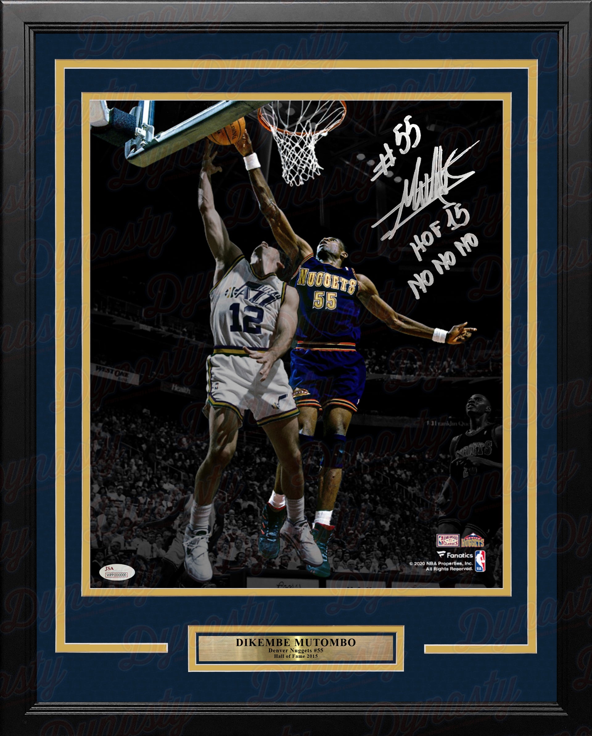 Dikembe Mutombo v Stockton Denver Nuggets Autographed Framed Basketball Photo Inscribed Hall of Fame - Dynasty Sports & Framing 