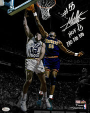 Dikembe Mutombo v Stockton Denver Nuggets Autographed Basketball Photo Inscribed Hall of Fame - Dynasty Sports & Framing 