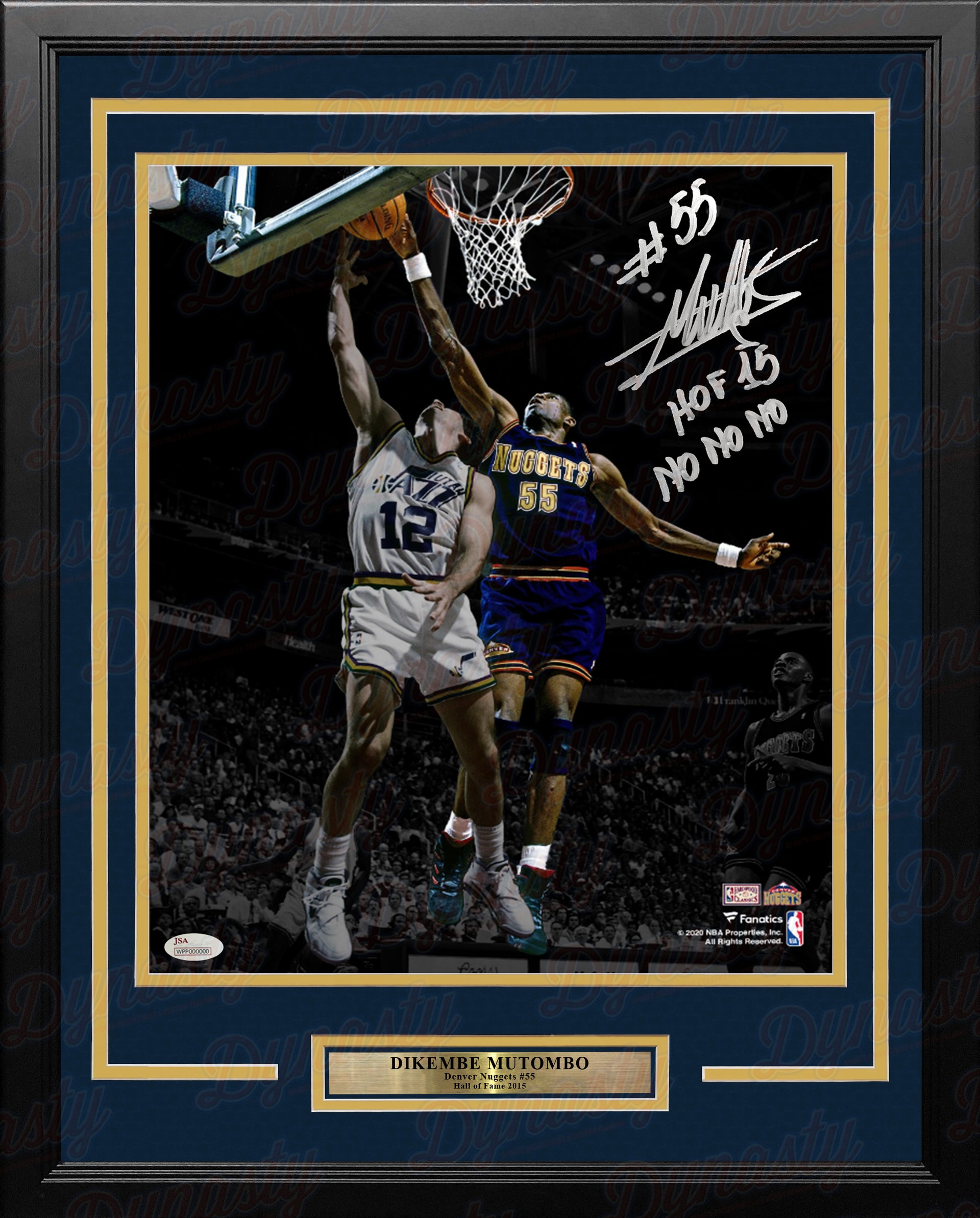 Dikembe Mutombo v Stockton Denver Nuggets Autographed Framed Basketball Photo Inscribed Hall of Fame - Dynasty Sports & Framing 