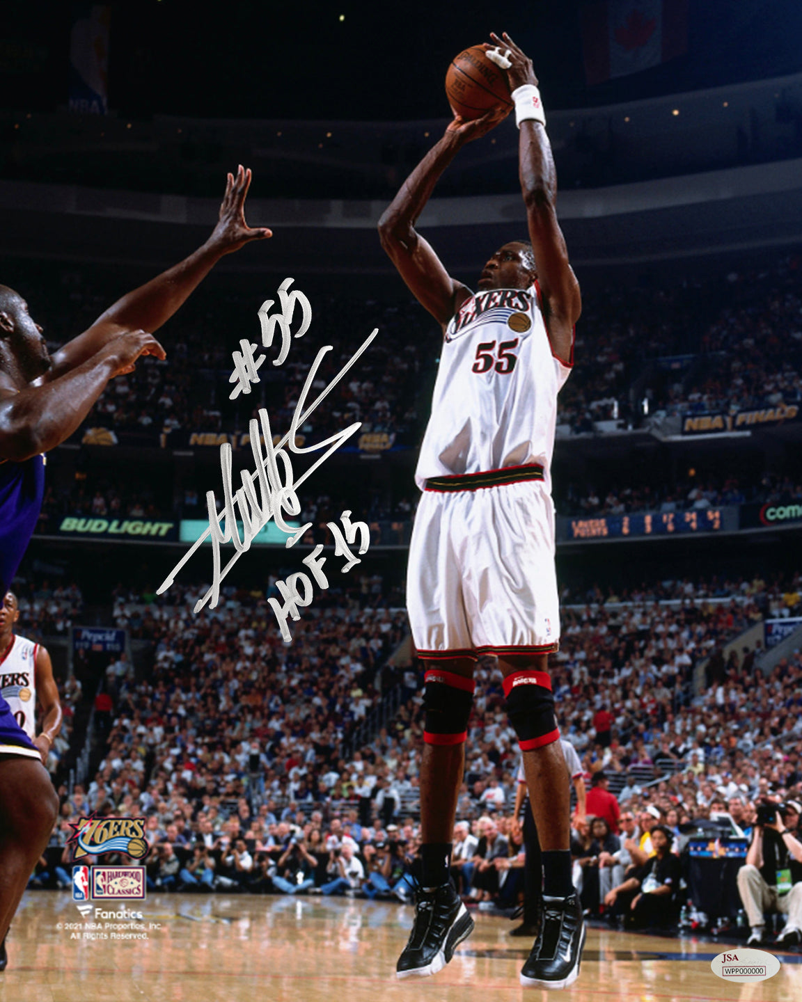Dikembe Mutombo v Shaq Philadelphia 76ers Autographed Basketball Photo Inscribed Hall of Fame - Dynasty Sports & Framing
