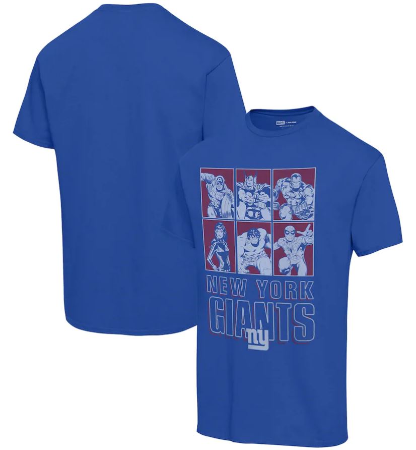 New York Giants Marvel Avengers Line-Up Vintage Football T-Shirt - Dynasty Sports & Framing 