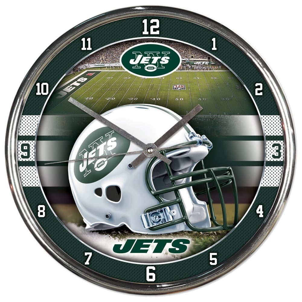 New York Jets Round Chrome Clock - Dynasty Sports & Framing 