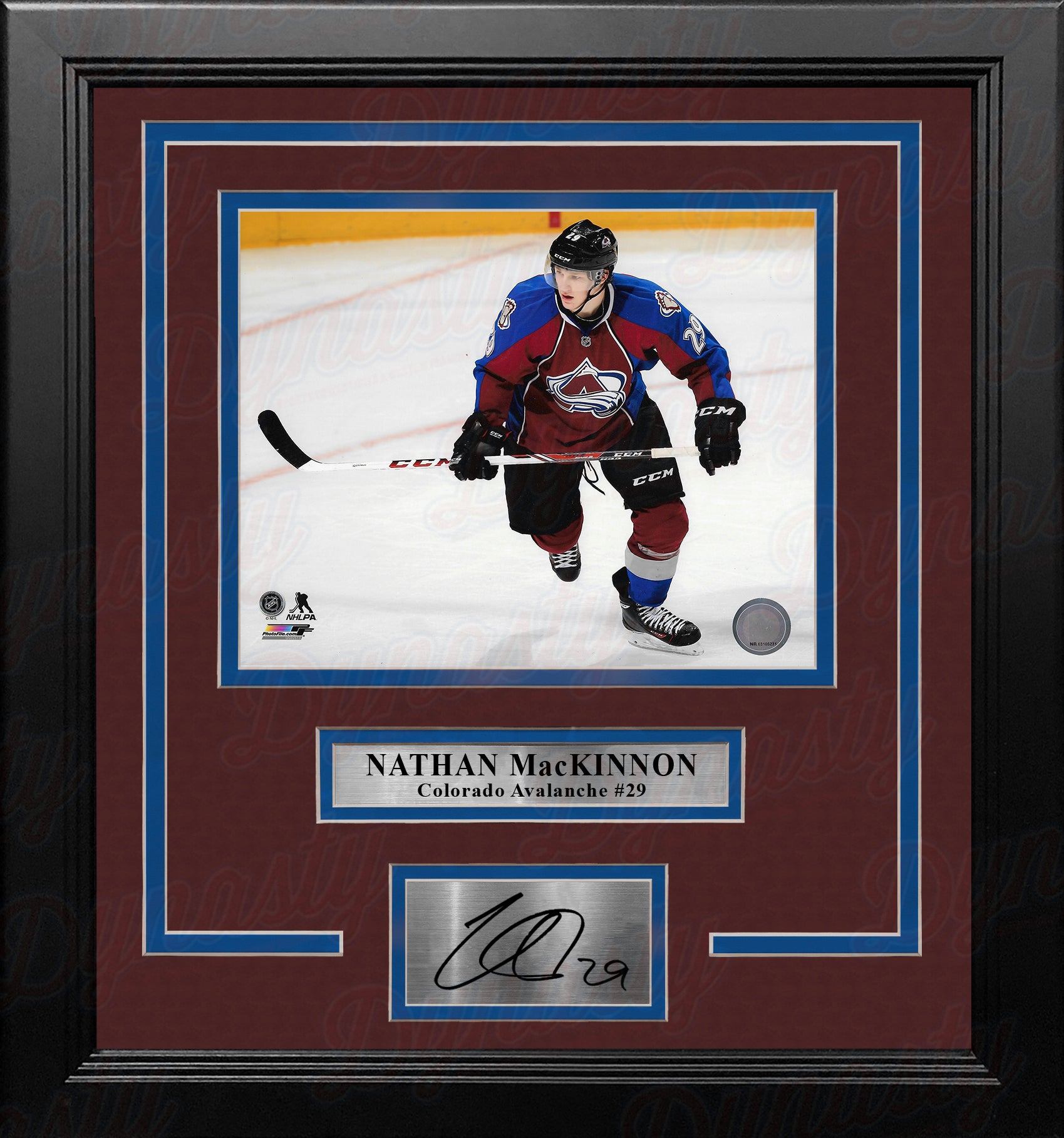 Nathan MacKinnon in Action Colorado Avalanche 8" x 10" Framed Hockey Photo with Engraved Autograph - Dynasty Sports & Framing 