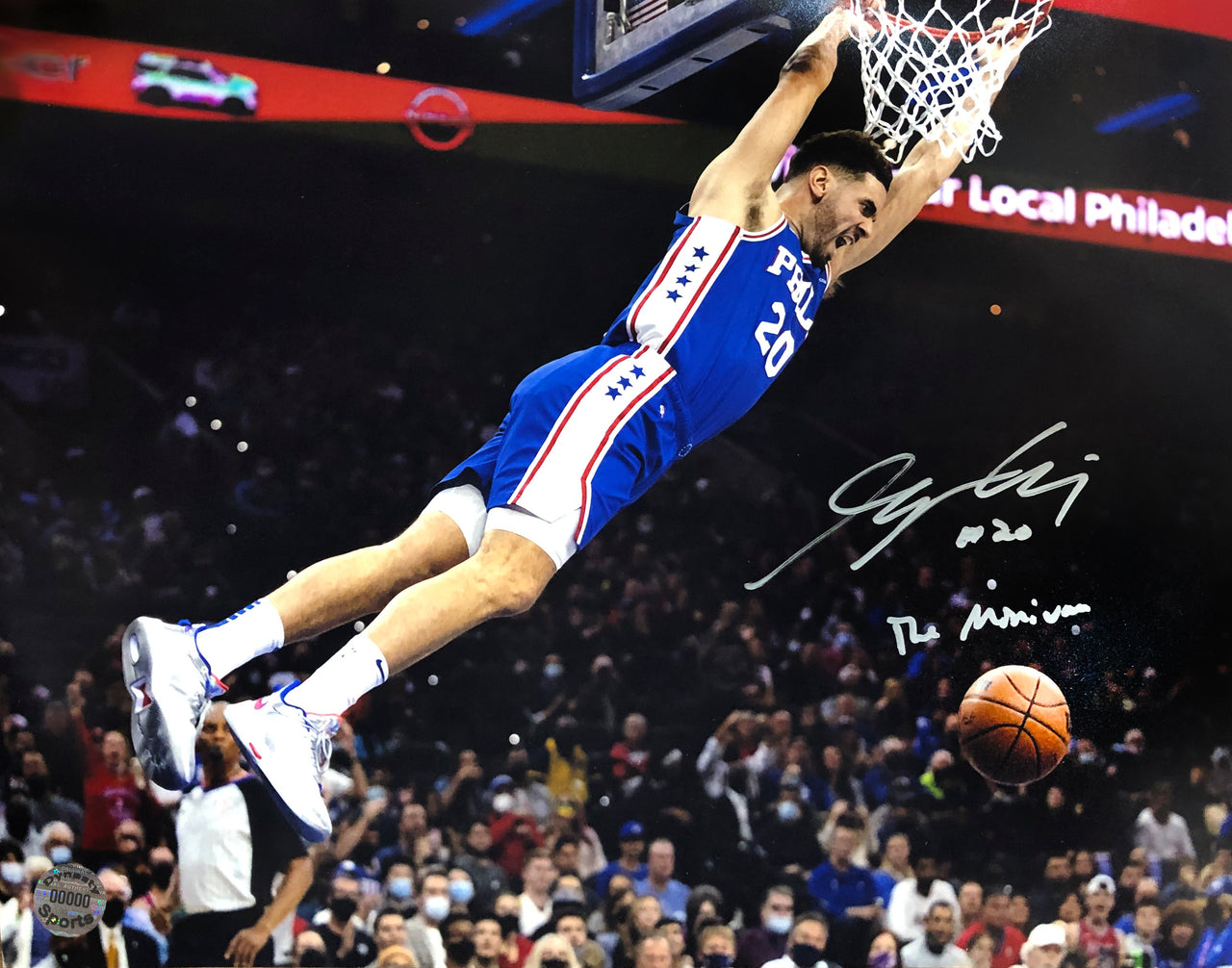 Georges Niang in Action Philadelphia 76ers Autographed Basketball Photo - Dynasty Sports & Framing