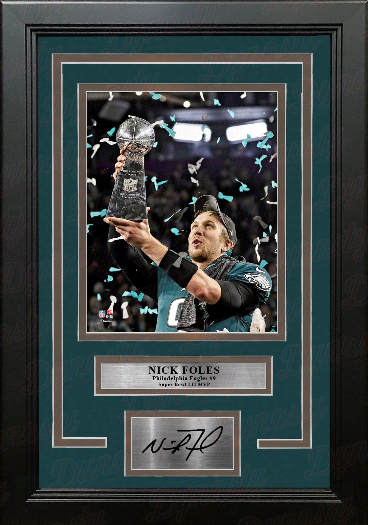 Nick Foles Trophy Philadelphia Eagles Super Bowl Champions 8x10 Framed Photo with Engraved Autograph - Dynasty Sports & Framing