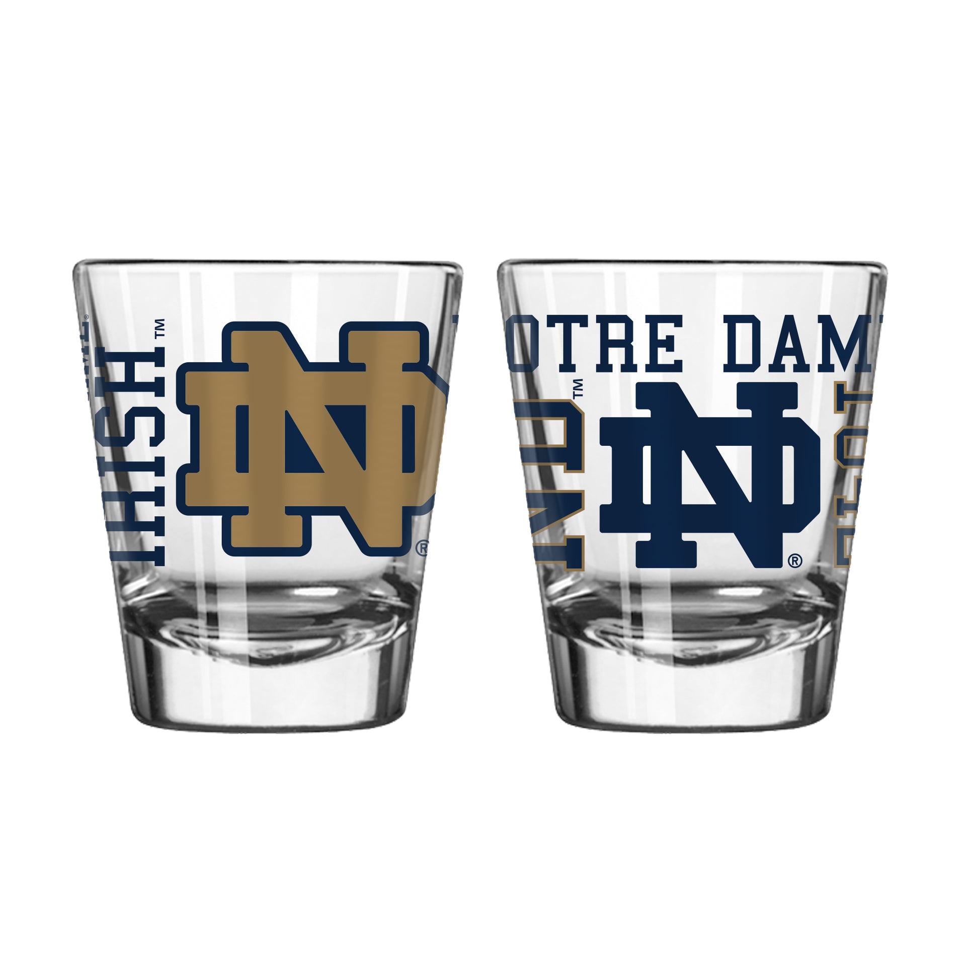 Notre Dame Fighting Irish Set of 2 Leprechaun Square Double Old Fashioned  Glasses