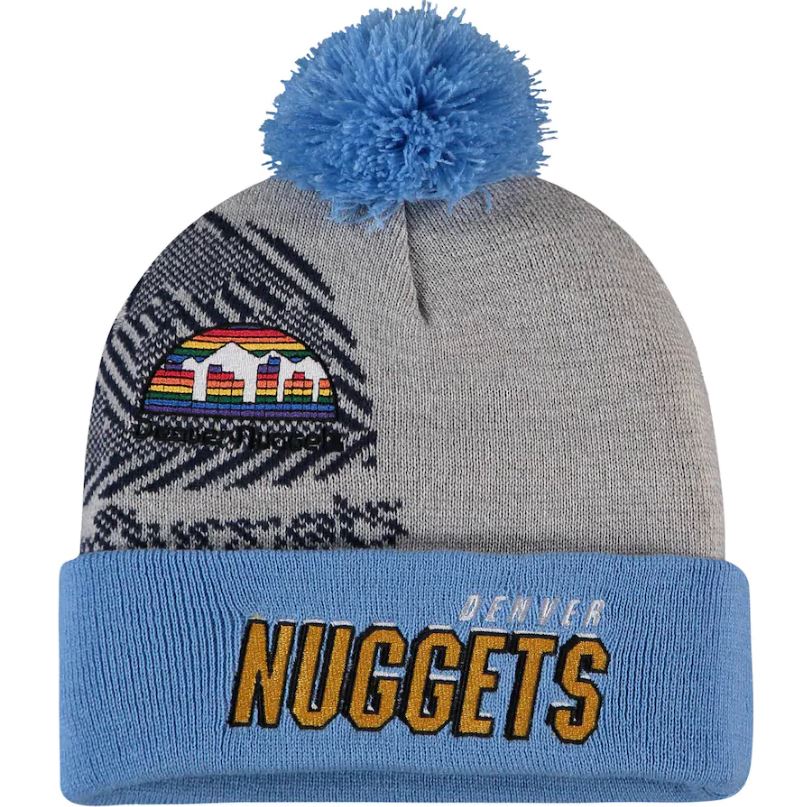 Denver Nuggets Mitchell & Ness Gray Hardwood Classics Draft Cuffed Knit Hat with Pom - Dynasty Sports & Framing 