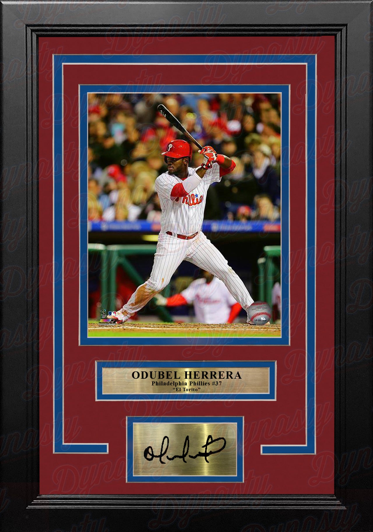 Odubel Herrera Philadelphia Phillies At-Bat MLB Baseball Framed Photo with Engraved Autograph - Dynasty Sports & Framing