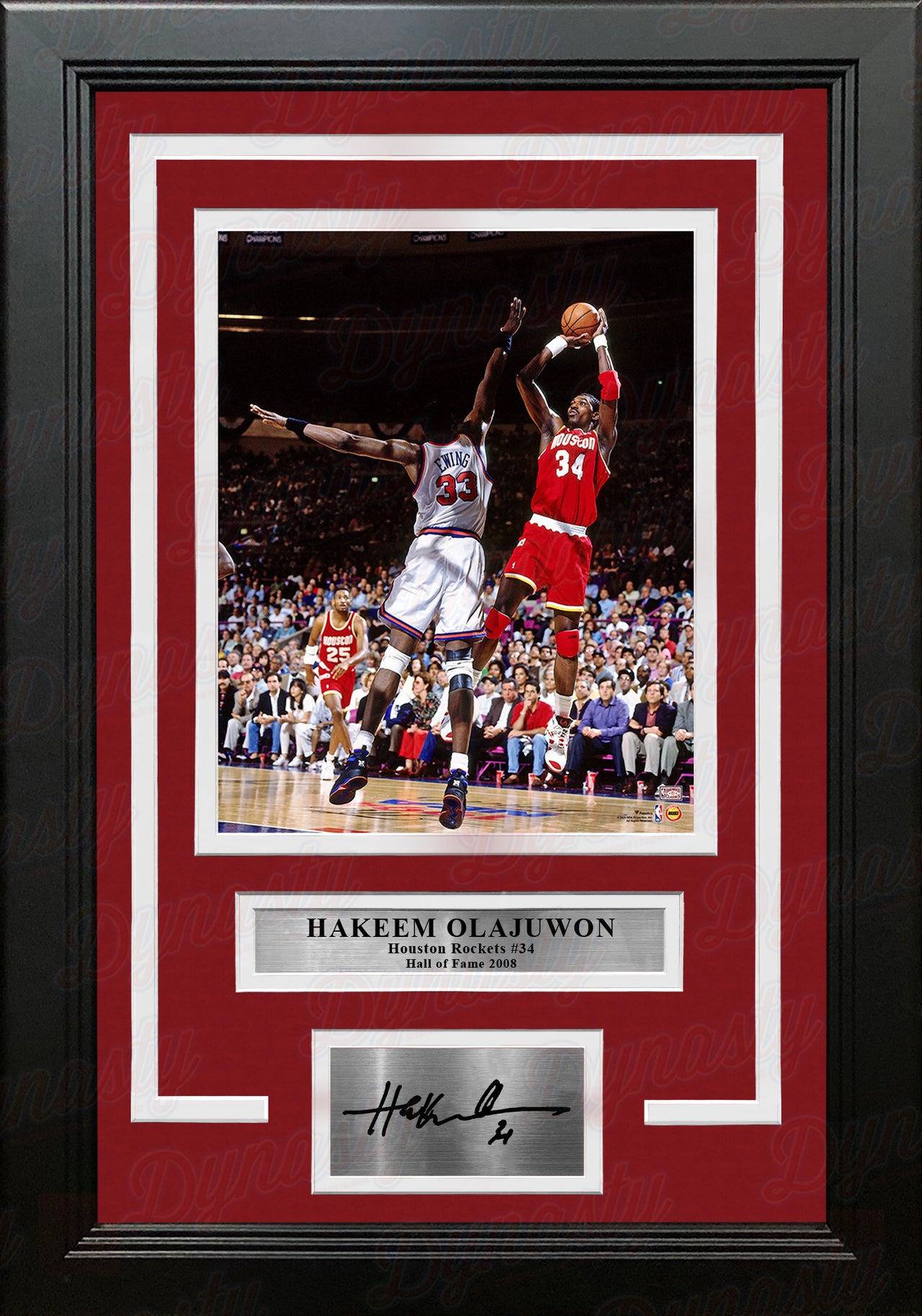 Hakeem Olajuwon in Action Houston Rockets 8" x 10" Framed Basketball Photo with Engraved Autograph - Dynasty Sports & Framing