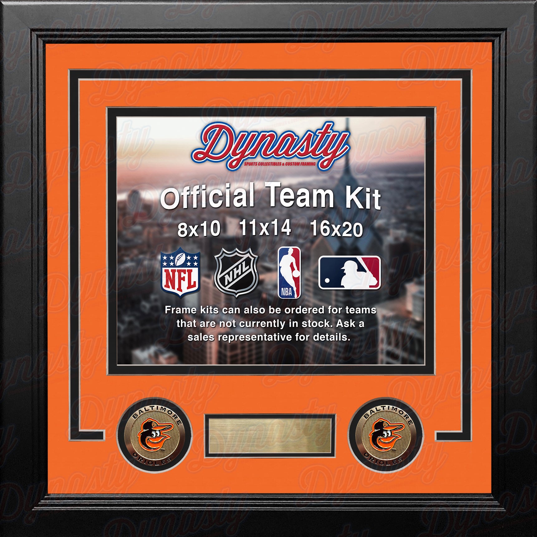 MLB Baseball Photo Picture Frame Kit - Baltimore Orioles (Orange Matting, Black Trim) - Dynasty Sports & Framing 