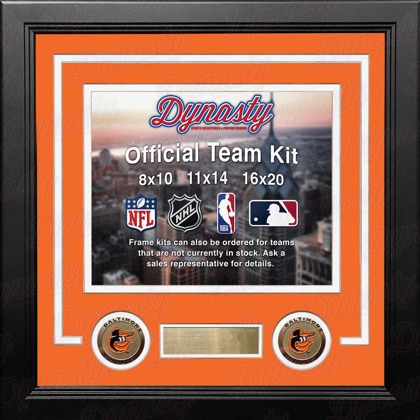 MLB Baseball Photo Picture Frame Kit - Baltimore Orioles (Orange Matting, White Trim) - Dynasty Sports & Framing 