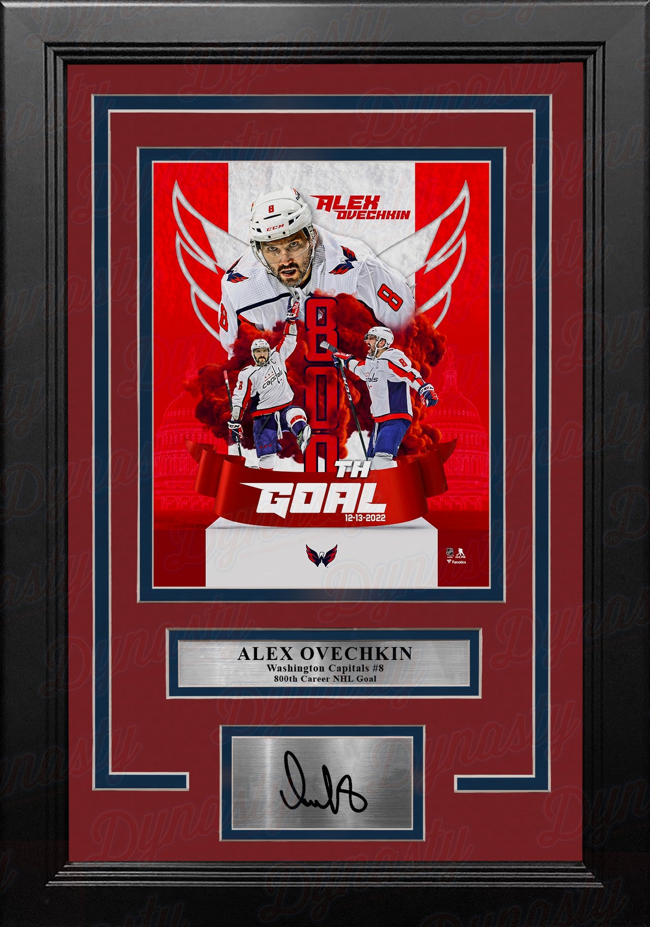 Alex Ovechkin Washington Capitals 800th Career Goal 8x10 Framed Hockey Photo with Engraved Autograph - Dynasty Sports & Framing