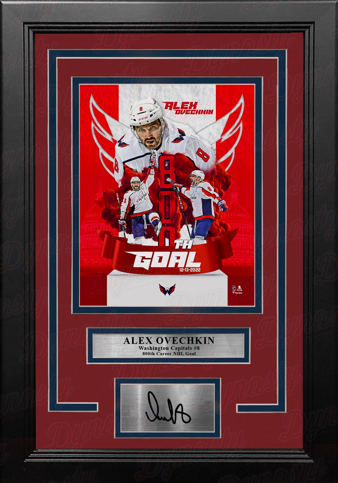 Alex Ovechkin Washington Capitals 800th Career Goal 8x10 Framed Hockey Photo with Engraved Autograph - Dynasty Sports & Framing 