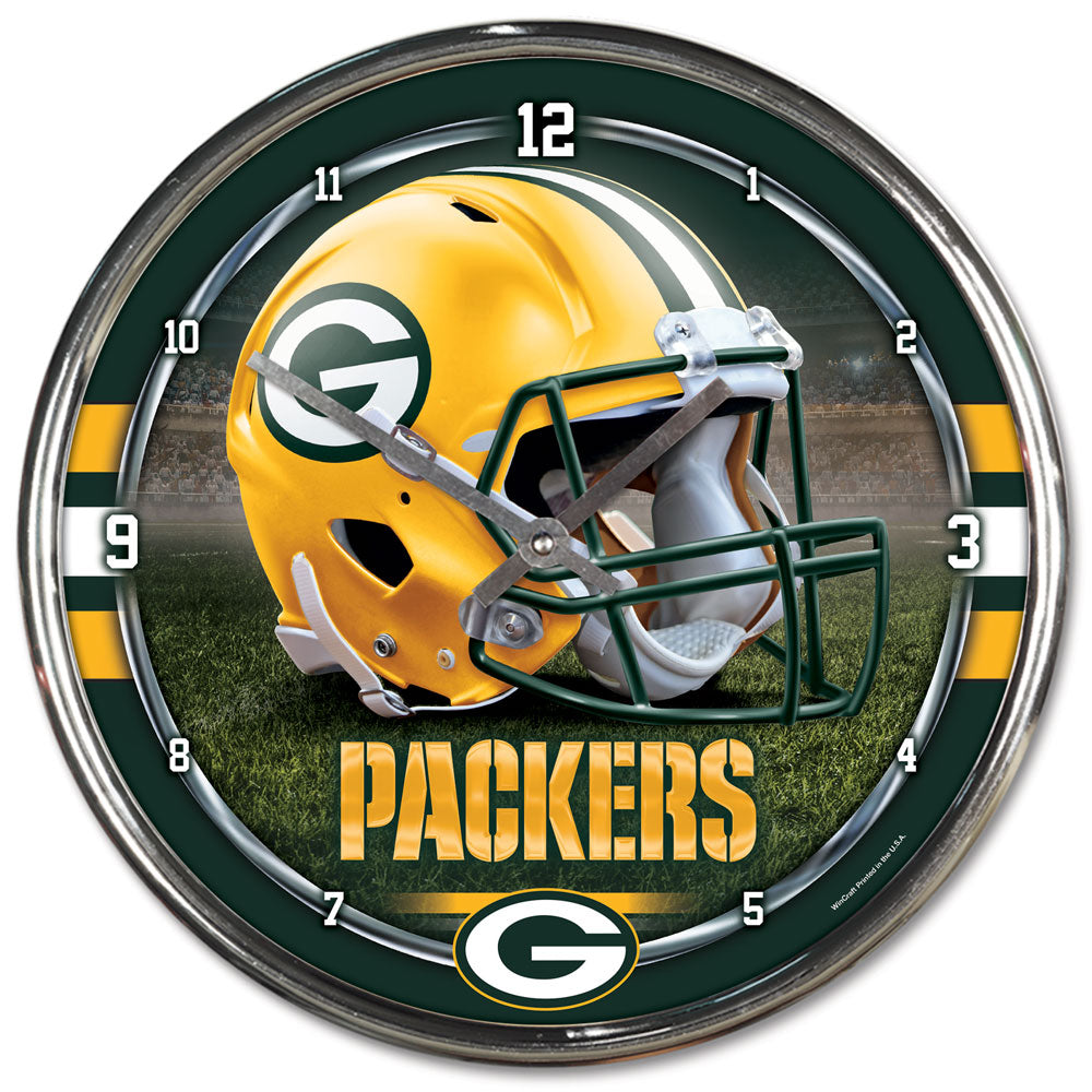 Green Bay Packers Round Chrome Clock - Dynasty Sports & Framing 