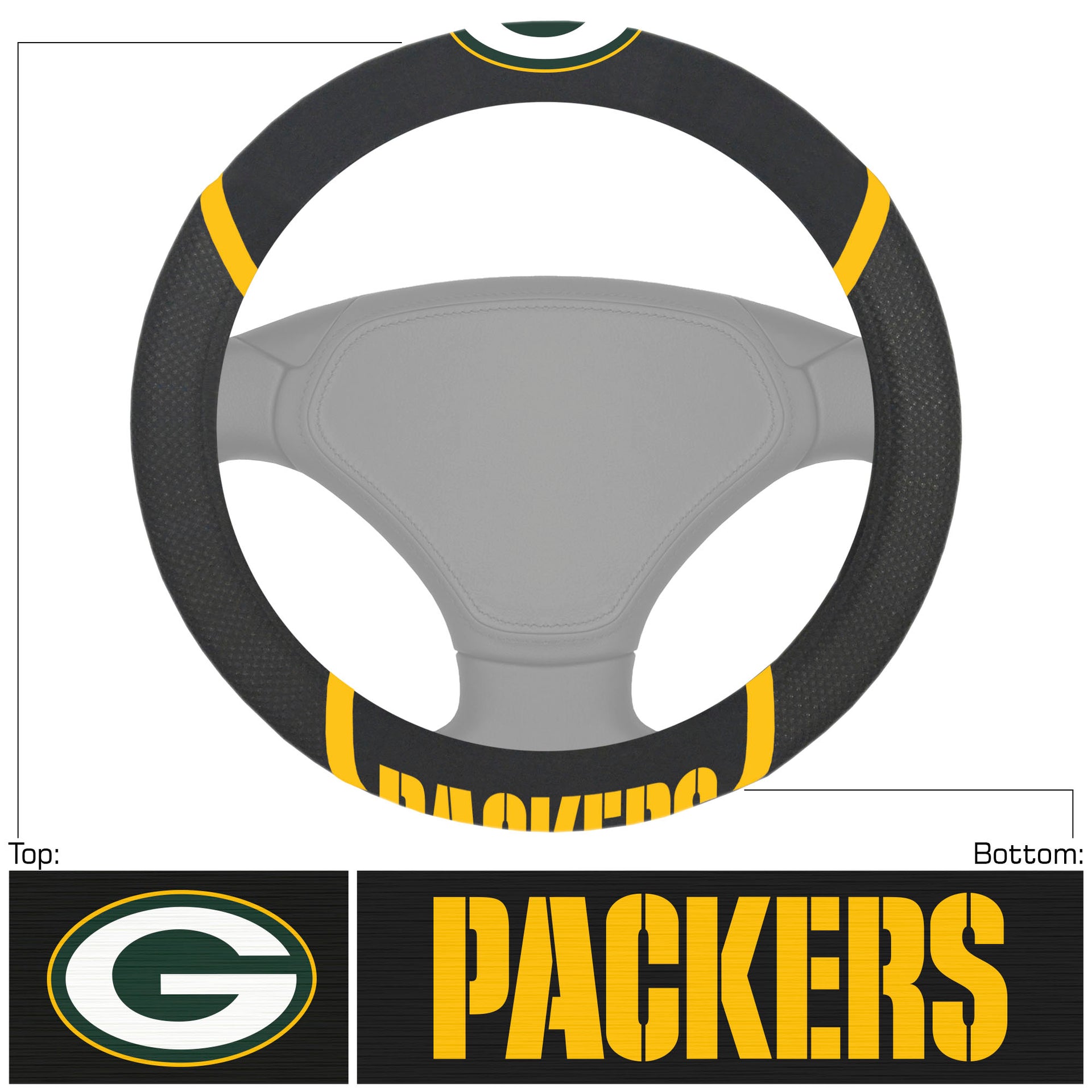 Green Bay Packers Deluxe Football Steering Wheel Cover - Dynasty Sports & Framing 
