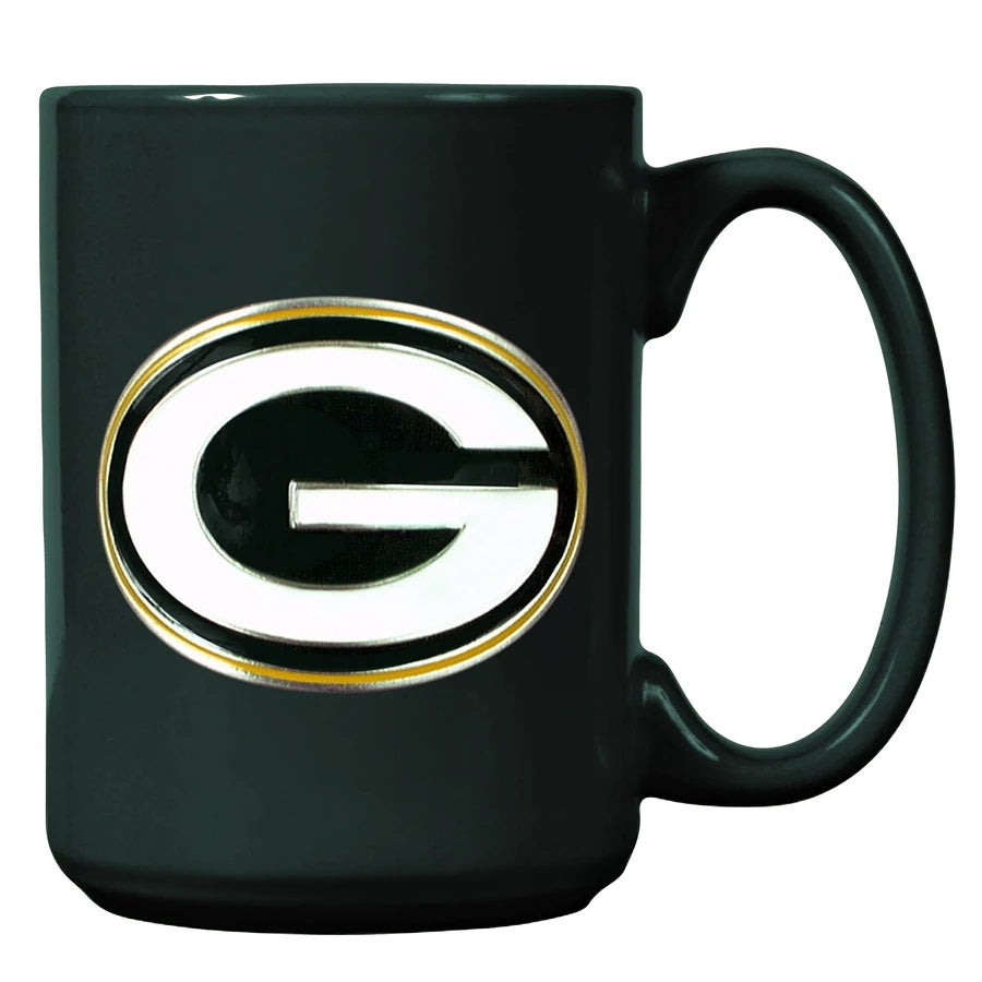 Green Bay Packers 15oz. Metal Emblem Logo Ceramic Mug - Dynasty Sports & Framing 