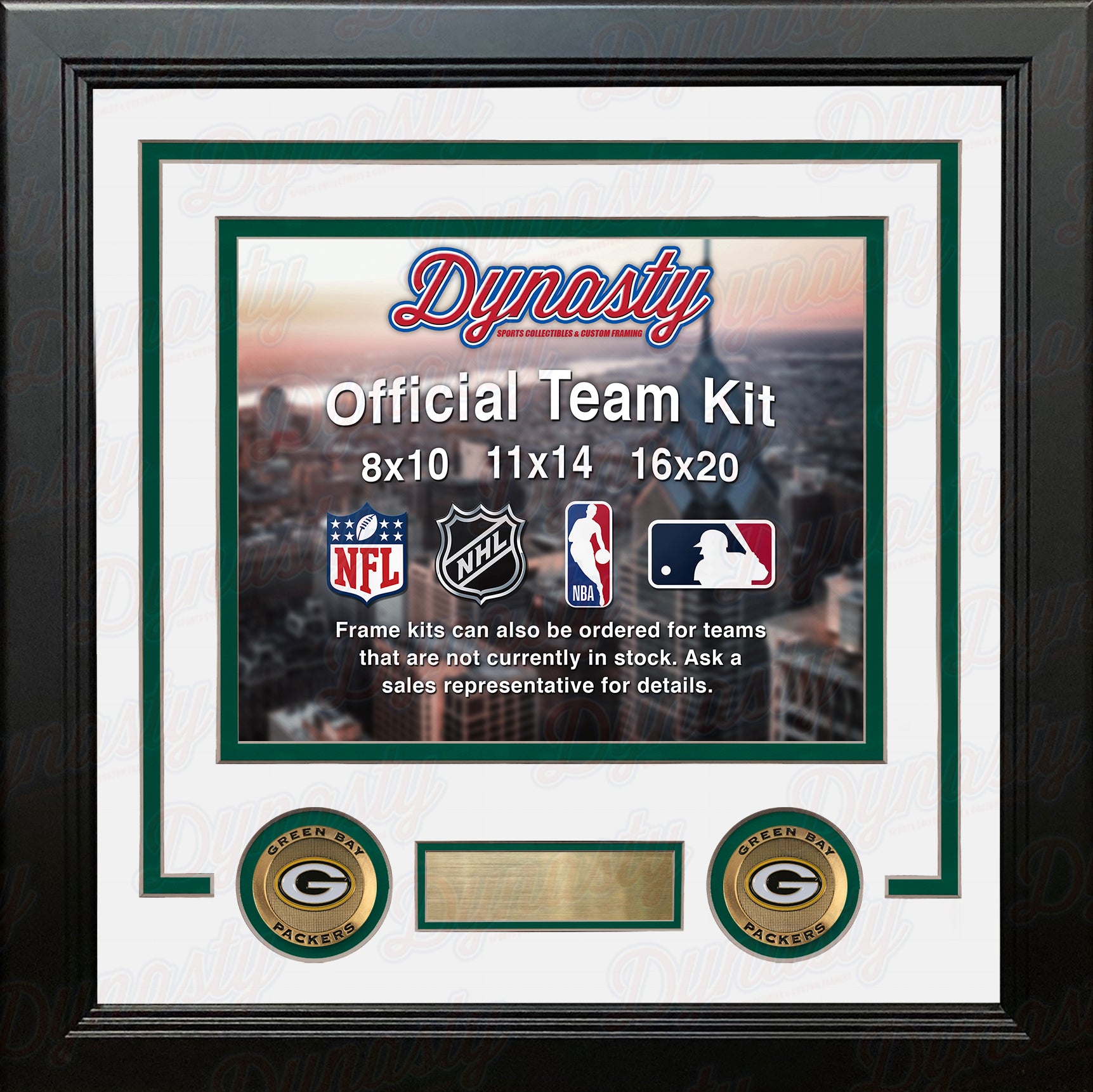 NFL Football Photo Picture Frame Kit - Green Bay Packers (White Matting, Green Trim) - Dynasty Sports & Framing 