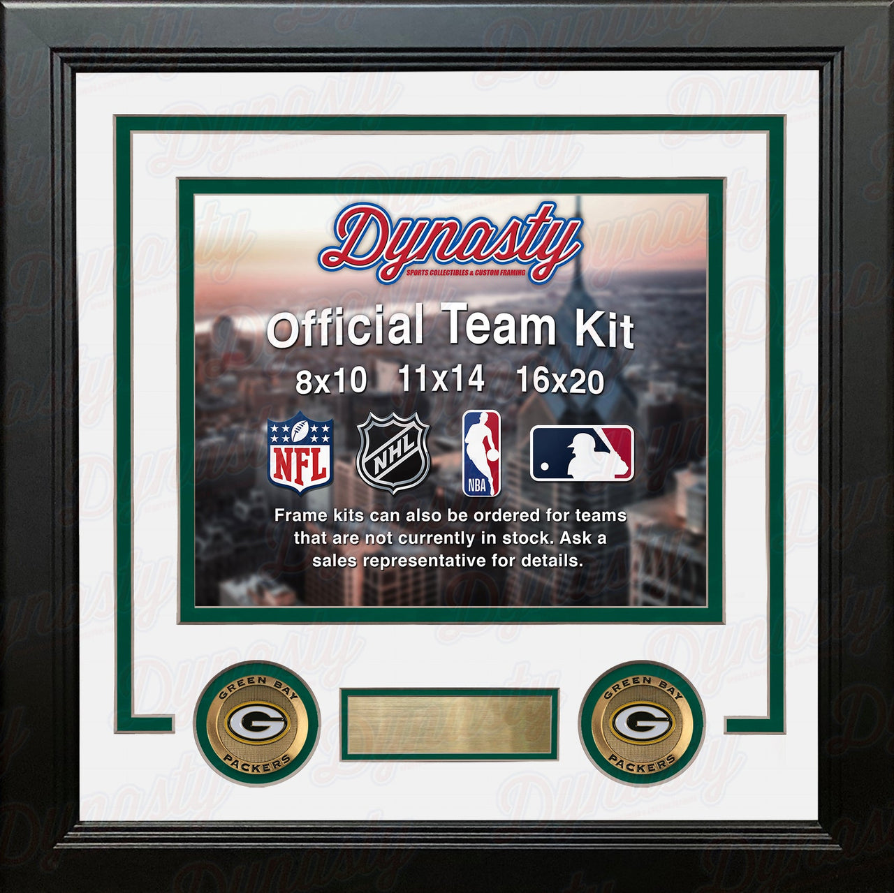 Green Bay Packers Custom NFL Football 16x20 Picture Frame Kit (Multiple Colors) - Dynasty Sports & Framing 