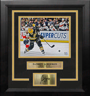 Patrice Bergeron in Action Boston Bruins 8" x 10" Framed Hockey Photo with Engraved Autograph - Dynasty Sports & Framing 
