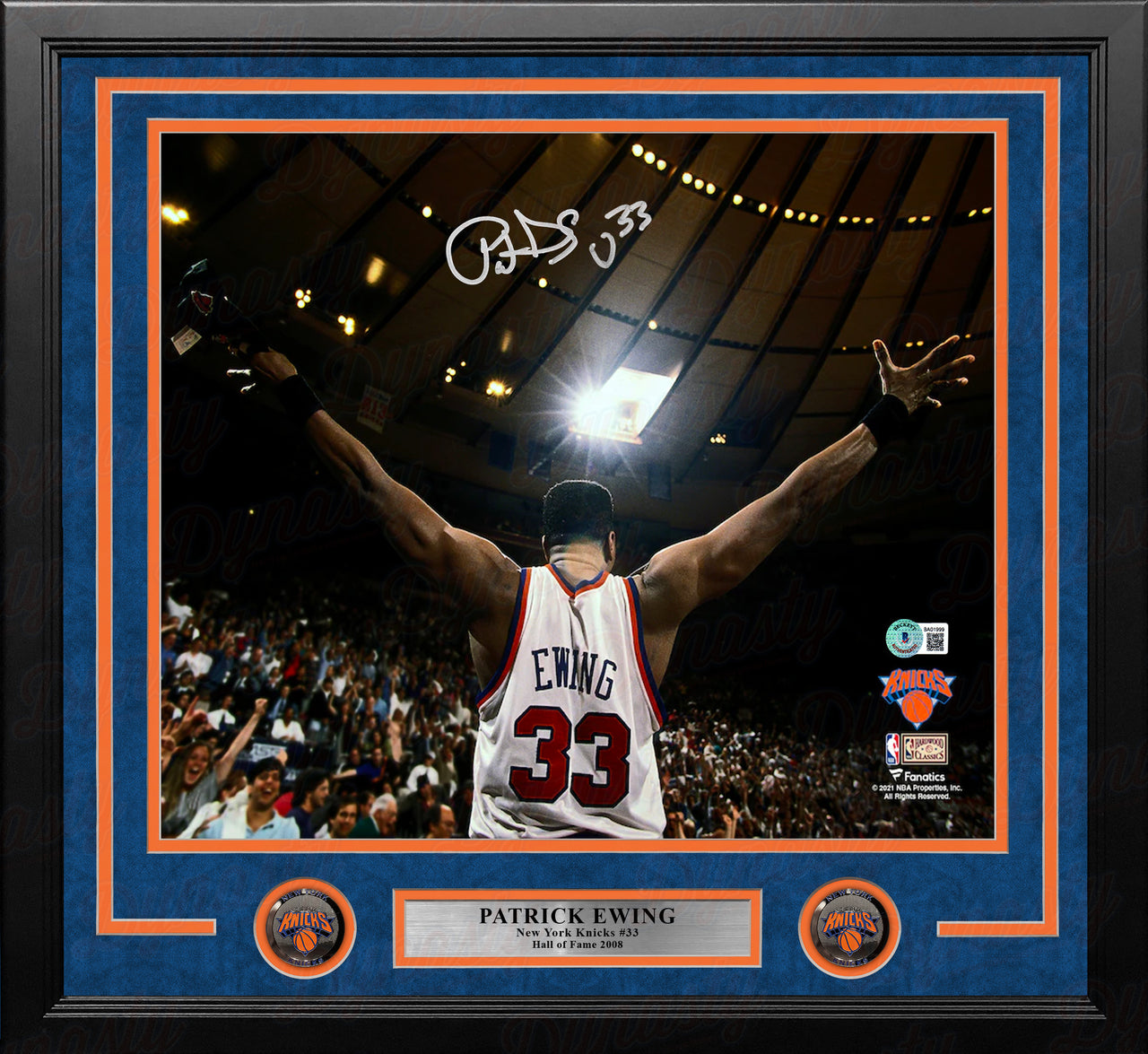 Patrick Ewing Celebration New York Knicks Autographed 16" x 20" Framed Basketball Photo - Dynasty Sports & Framing 