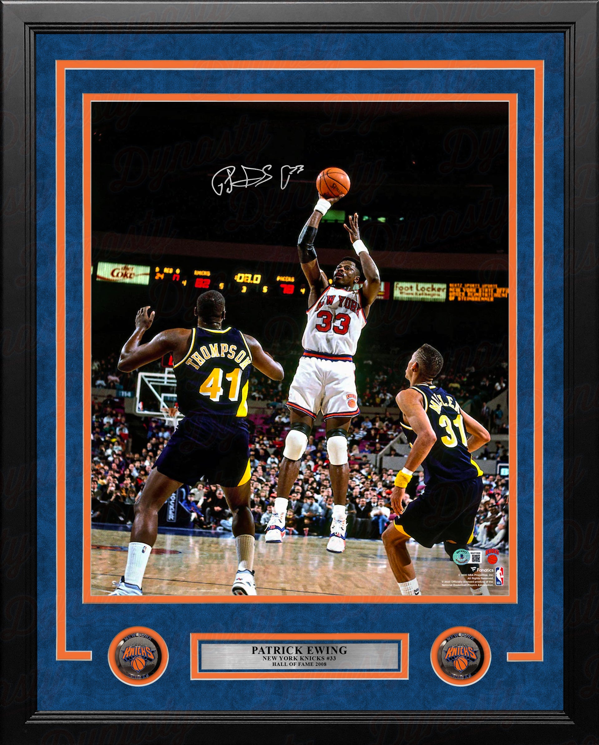 Patrick Ewing Shooting Action New York Knicks Autographed 16" x 20" Framed Basketball Photo - Dynasty Sports & Framing 