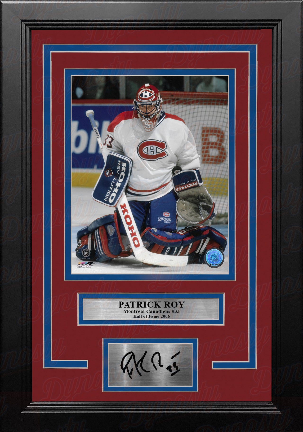 Patrick Roy in Action Montreal Canadiens 8" x 10" Framed Hockey Photo with Engraved Autograph - Dynasty Sports & Framing 