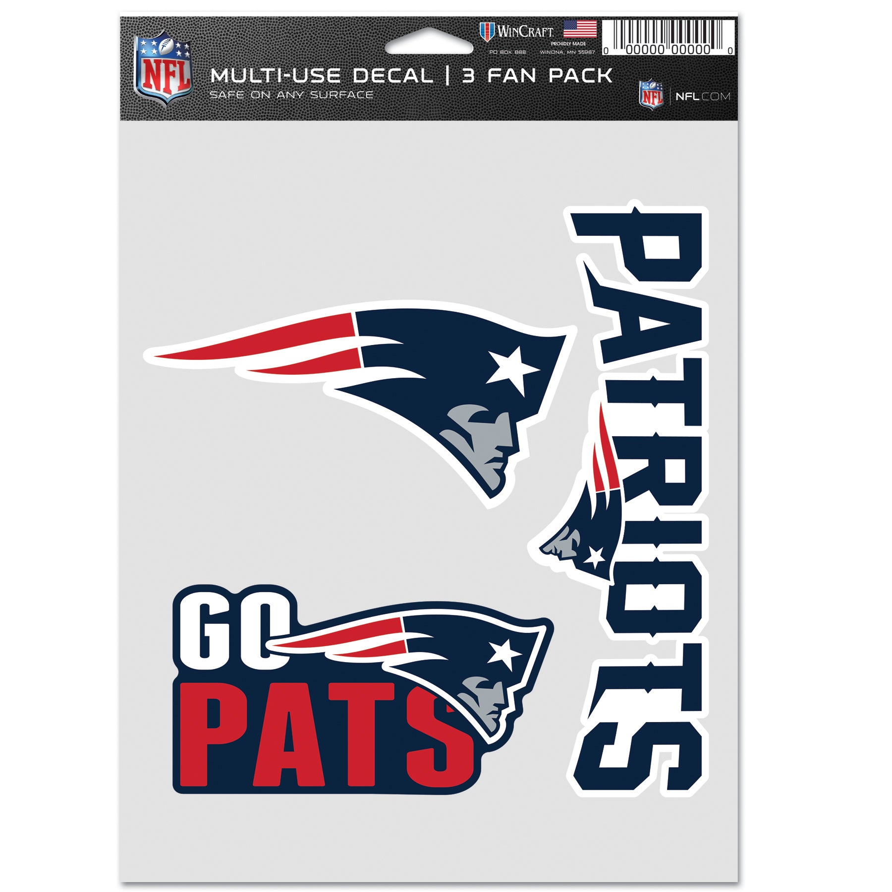 New England Patriots 3-Piece Fan Multi Use Decal Set - Dynasty Sports & Framing 