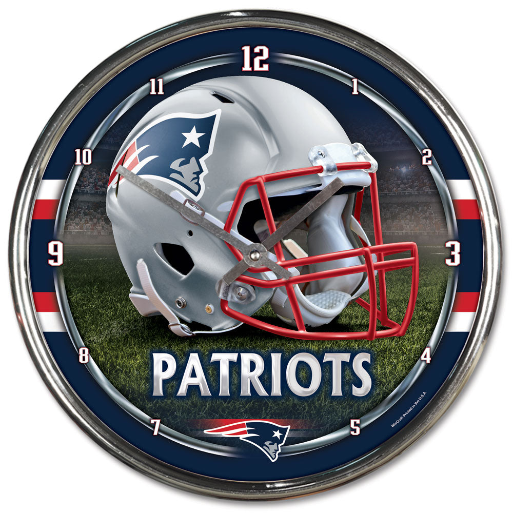 New England Patriots Round Chrome Clock - Dynasty Sports & Framing 
