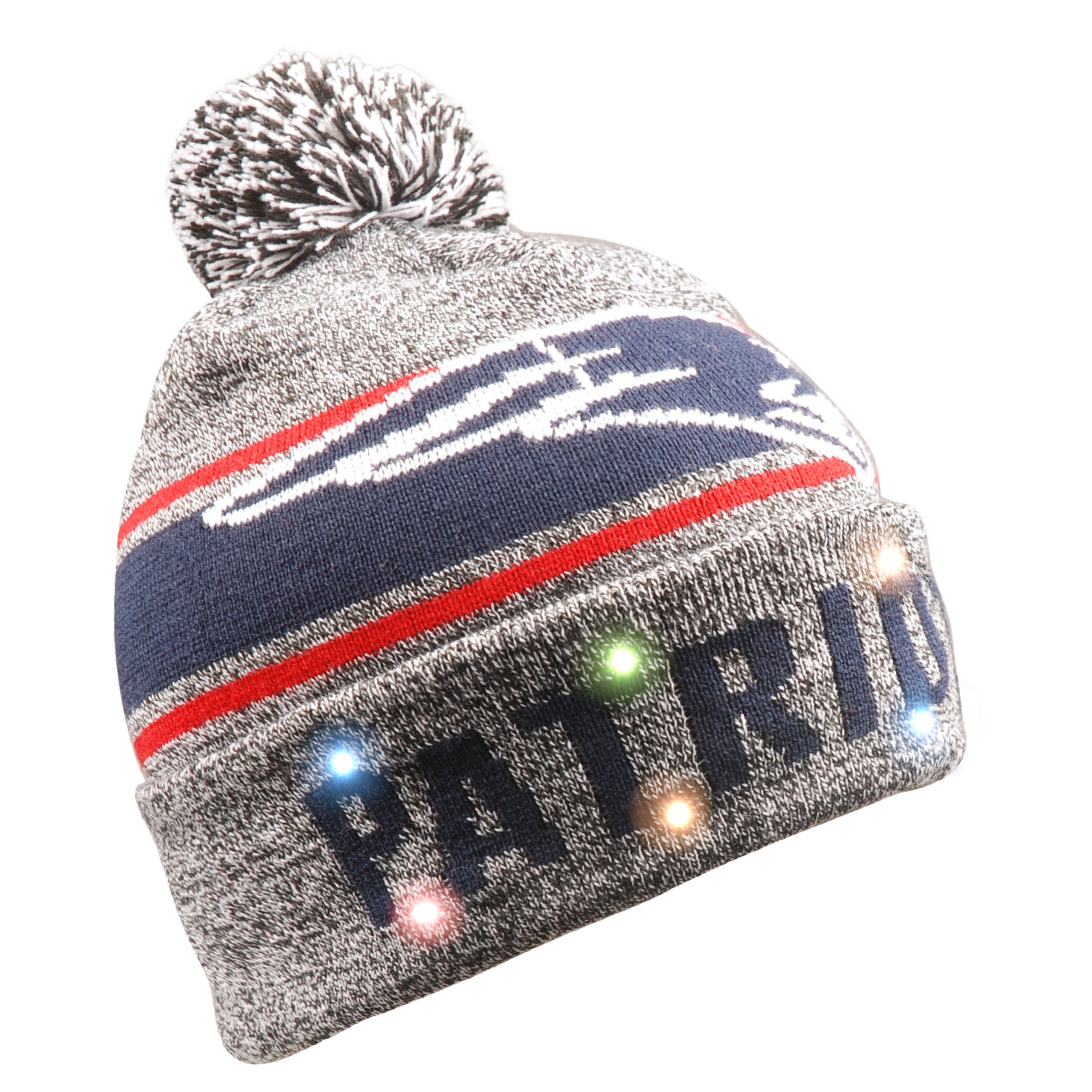 New England Patriots Gray Stripe Light Up Knit Beanie - Dynasty Sports & Framing 