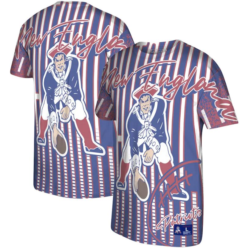 New England Patriots Mitchell & Ness Heather Royal Jumbotron Historic Logo T-Shirt - Dynasty Sports & Framing 