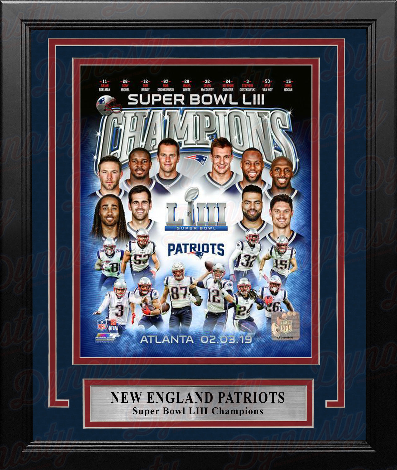 New England Patriots Super Bowl LIII Champions Collage NFL Football 8" x 10" Framed Photo - Dynasty Sports & Framing 