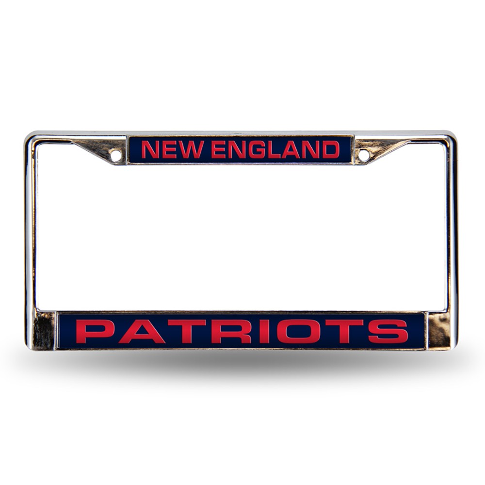 New England Patriots Laser-Etched Football Chrome License Plate Frame - Dynasty Sports & Framing 