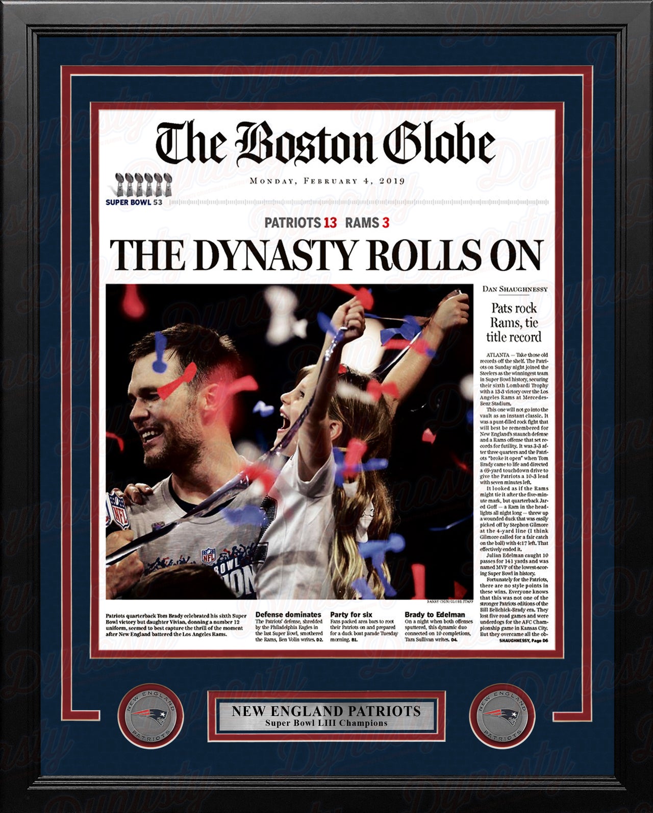 New England Patriots Super Bowl LIII Champions Framed Boston Globe Photo - Dynasty Sports & Framing 
