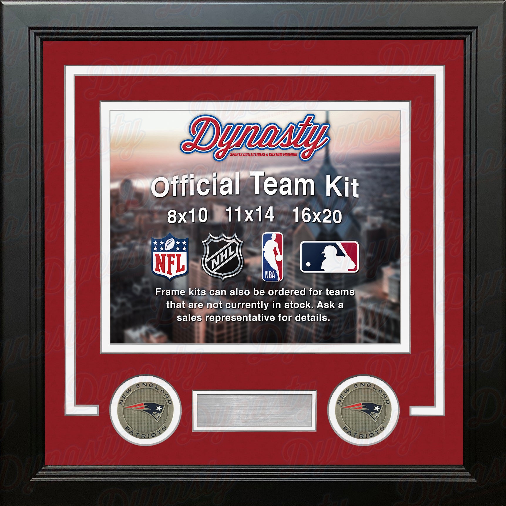 NFL Football Photo Picture Frame Kit - New England Patriots (Red Matting, White Trim) - Dynasty Sports & Framing 