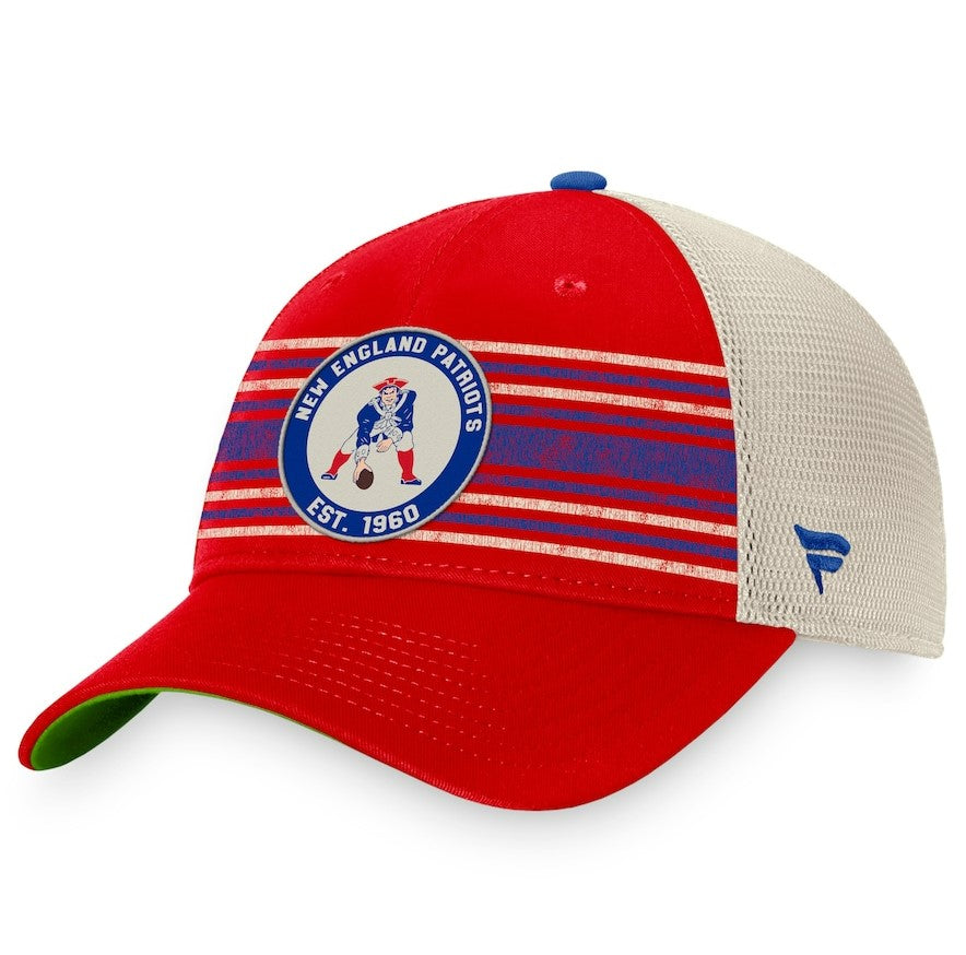 New England Patriots True Classic Retro Striped Trucker Snapback Hat - Red/Natural - Dynasty Sports & Framing 