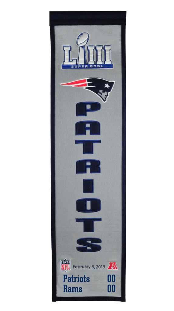 New England Patriots Super Bowl LIII Champions Score NFL Heritage Banner - Dynasty Sports & Framing 
