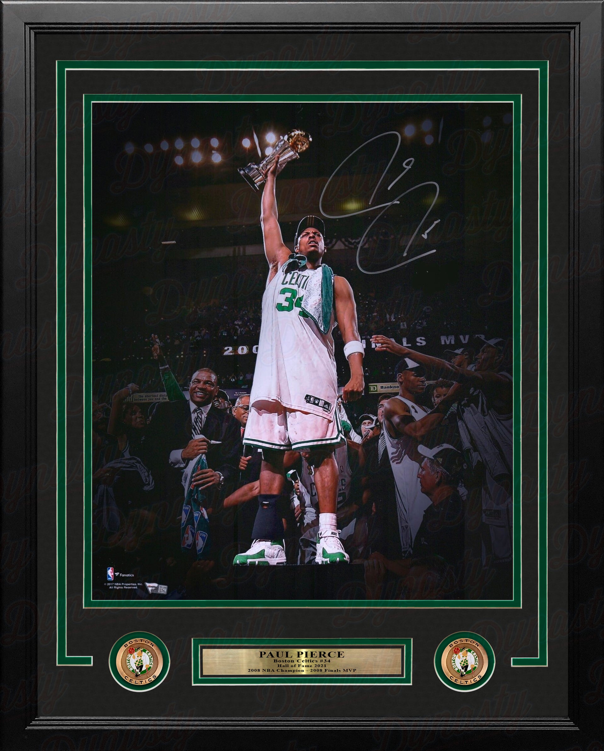 Paul Pierce 2008 Championship Trophy Boston Celtics Autographed Framed Blackout Basketball Photo - Dynasty Sports & Framing 