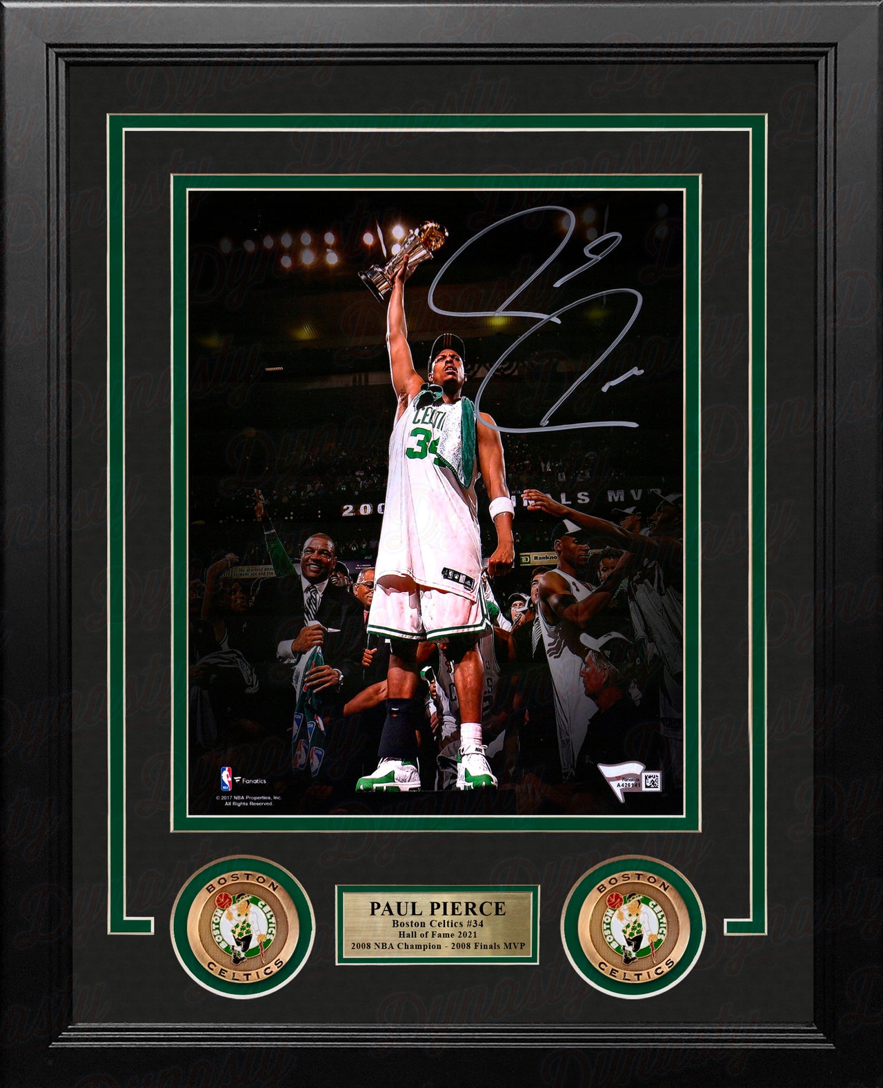 Paul Pierce 2008 Championship Trophy Boston Celtics Autographed Framed Blackout Basketball Photo - Dynasty Sports & Framing 