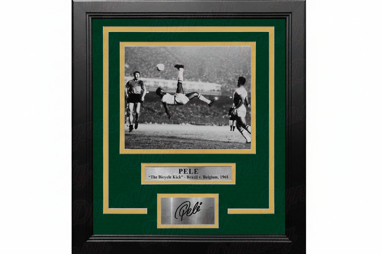 Pele Bicycle Kick Brazil National Team 8x10 Framed Soccer Photo with Engraved Autograph - Dynasty Sports & Framing 