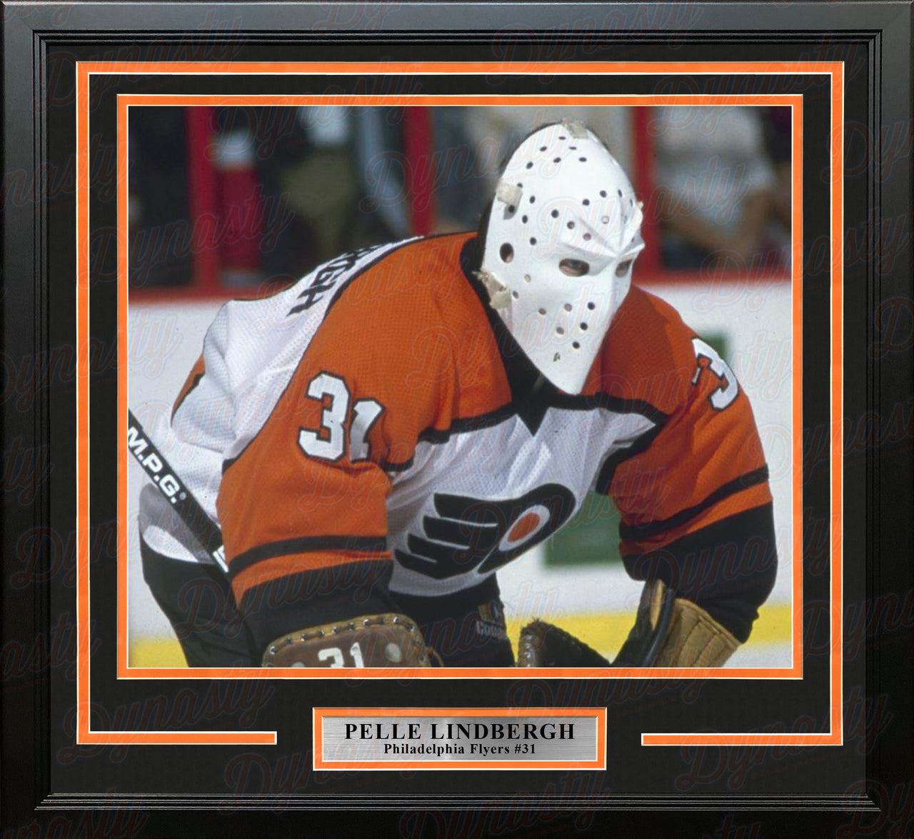 Pelle Lindbergh in Action Philadelphia Flyers Framed Hockey Photo - Dynasty Sports & Framing 