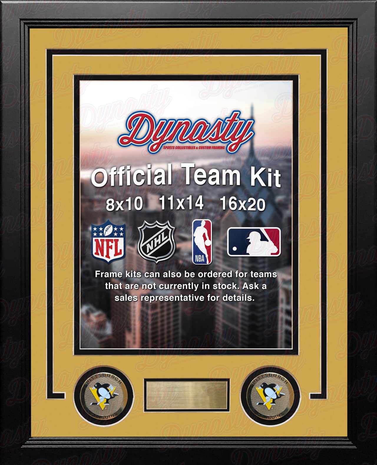 NHL Hockey Photo Picture Frame Kit - Pittsburgh Penguins (Yellow Matting, Black Trim) - Dynasty Sports & Framing