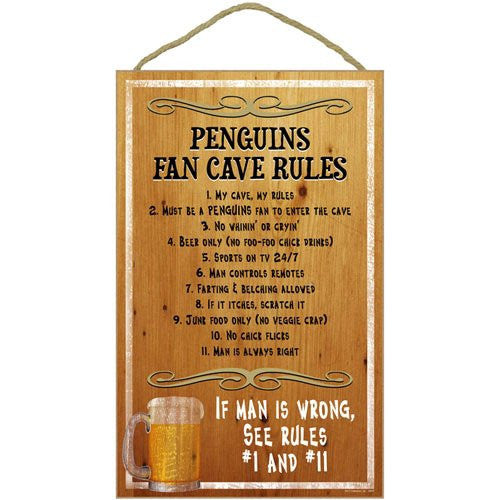 Pittsburgh Penguins Fan Cave Rules NHL Hockey Wooden Sign - Dynasty Sports & Framing 