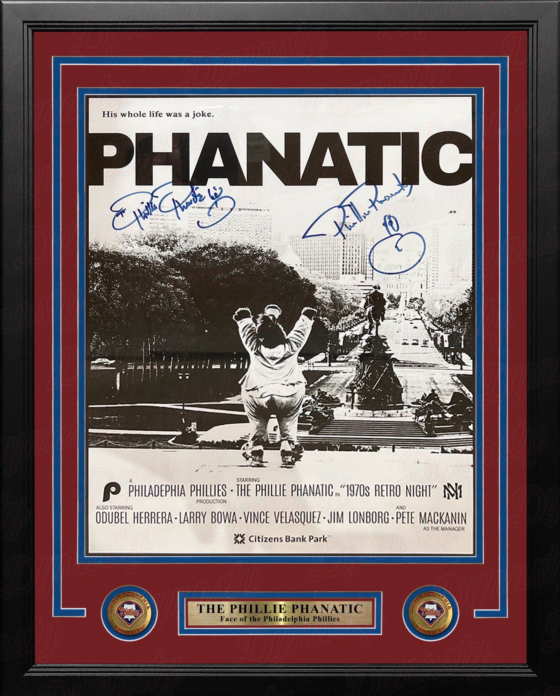 Phillie Phanatic Philadelphia Phillies Rocky Poster Dual-Autographed 11" x 14" Framed Baseball Photo - Dynasty Sports & Framing 