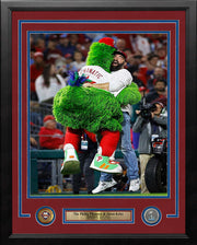 The Phillie Phanatic & Jason Kelce Rally the Phillies Framed NLCS Baseball Photo - Dynasty Sports & Framing 