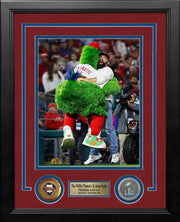 The Phillie Phanatic & Jason Kelce Rally the Phillies Framed NLCS Baseball Photo - Dynasty Sports & Framing 