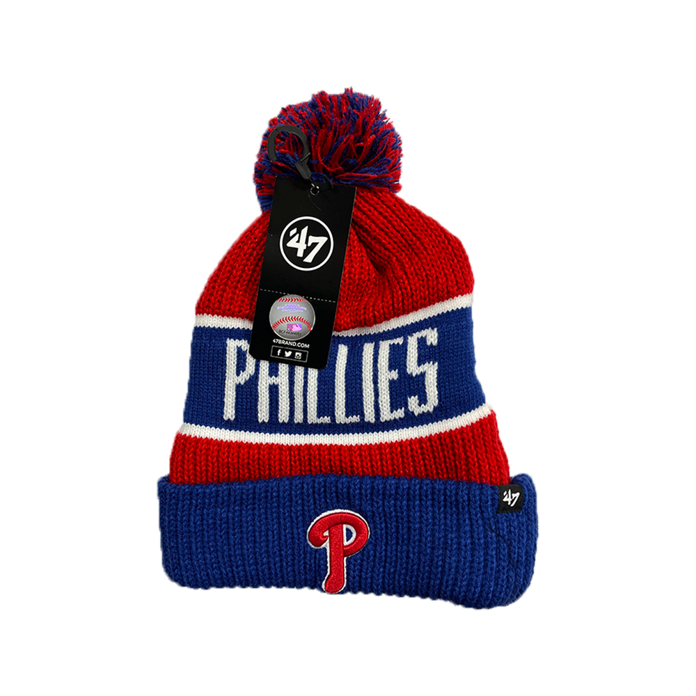 Philadelphia Phillies '47 Brand Essentials Cuffed Pom Knit Beanie - Dynasty Sports & Framing 
