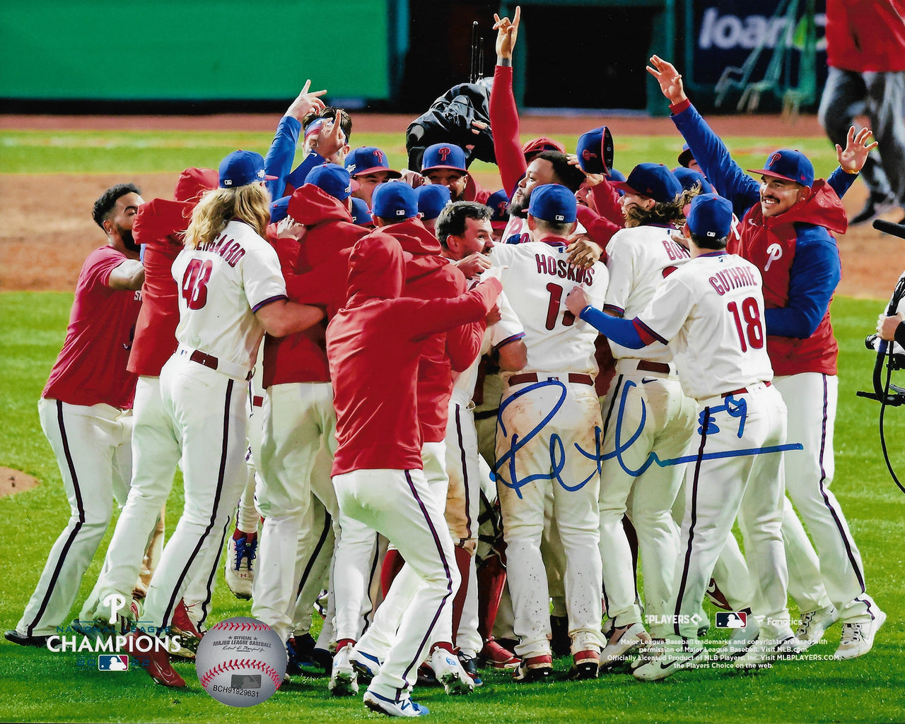 Rob Thomson 2022 NL Champions Mound Celebration Philadelphia Phillies Autographed 8" x 10" Photo - Dynasty Sports & Framing