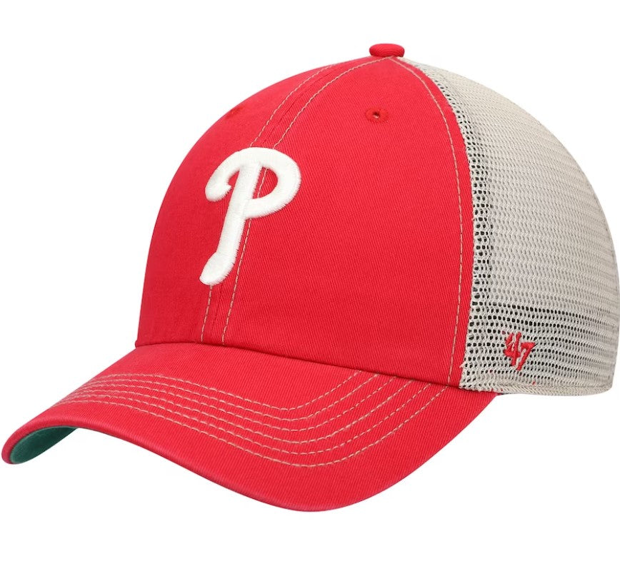 Philadelphia Phillies '47 Trawler Clean Up Trucker Snapback Hat - Red - Dynasty Sports & Framing 
